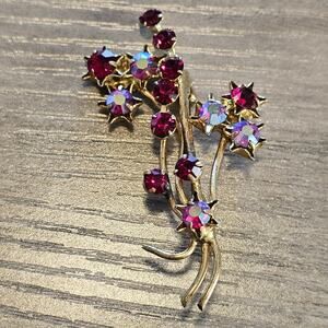 Vintage Made in Austria Gold & Rhinestone Star Flower Brooch